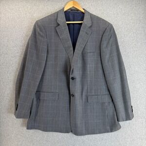 John W Nordstrom Mens Size 48L‎ Gray Blue Houndstooth Silk Wool Blazer Jacket